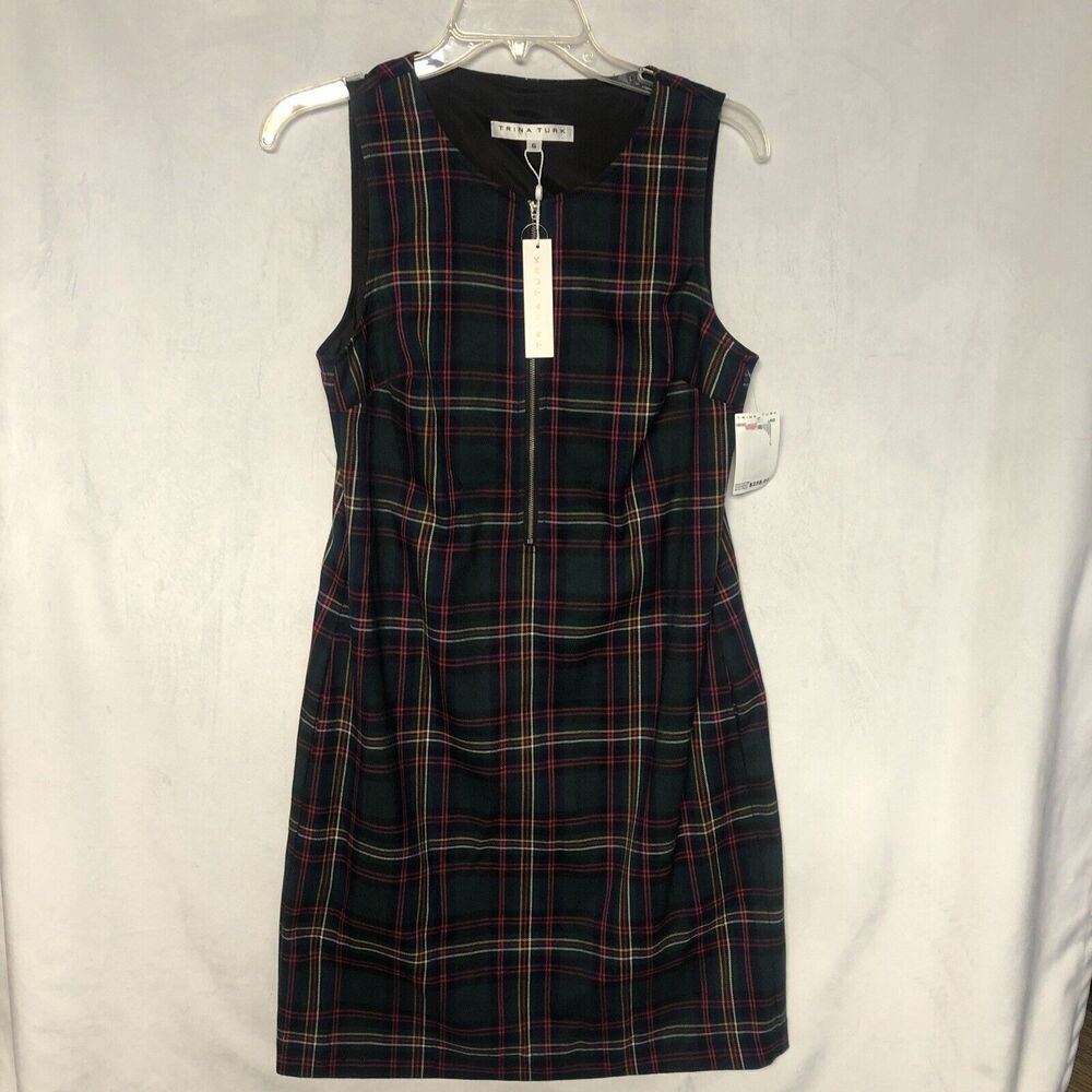 Trina Turk Green Plaid Sleeveless Midi Dress